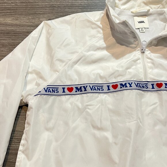"I Love My Vans" Anorak Nylon White Cropped Windbreaker Bomber JACKET M - Picture 2 of 8